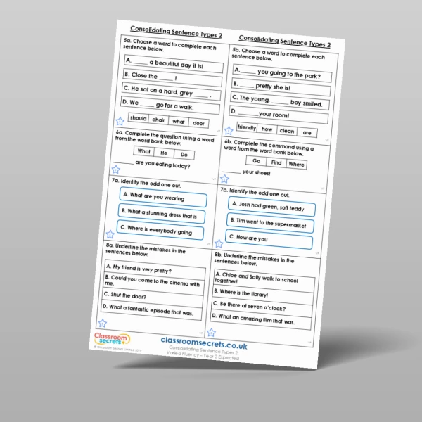 An image of the Consolidating Sentence Types 2 Varied Fluency Resource