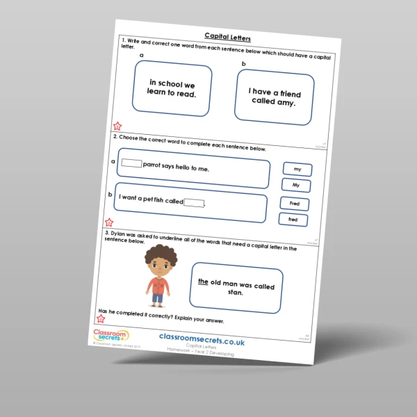 An image of the Free Capital Letters Homework Resource