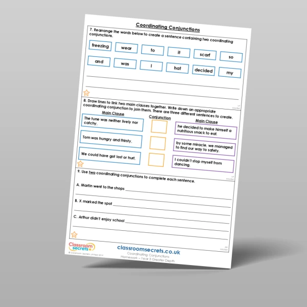 An image of the Coordinating Conjunctions Homework Resource