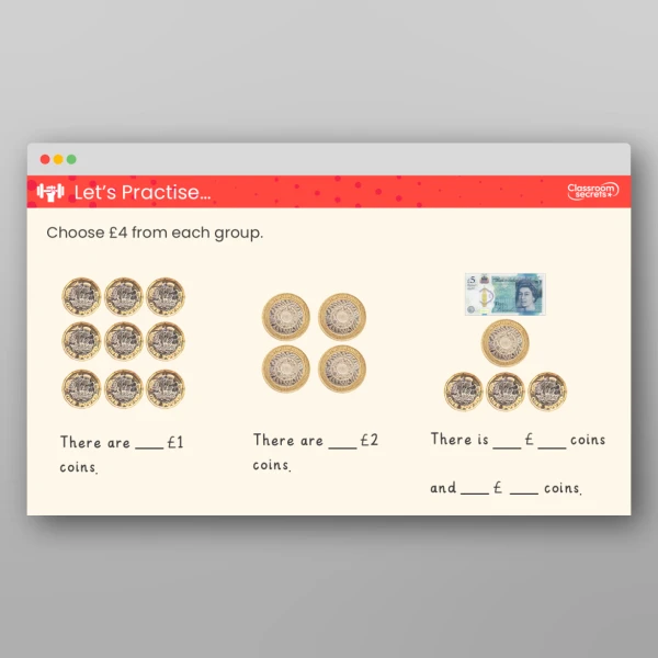 An image of the Choose Notes and Coins Teaching PPT Resource