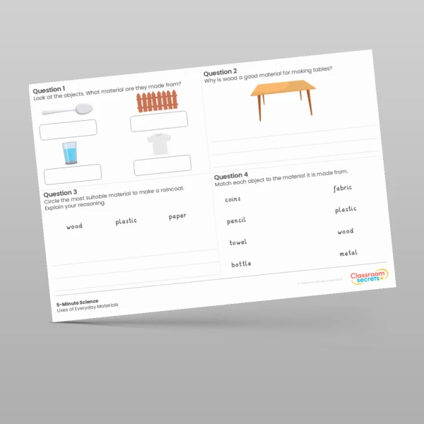 An image of the Uses of Everyday Materials 5-Minute Science Resource