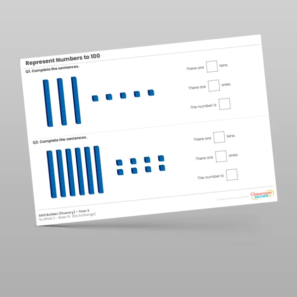 An image of the Represent Numbers to 100 Base 10 (No Exchange) Skill Builder Resource