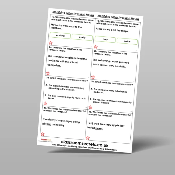 An image of the Modifying Adjectives and Nouns Varied Fluency Resource