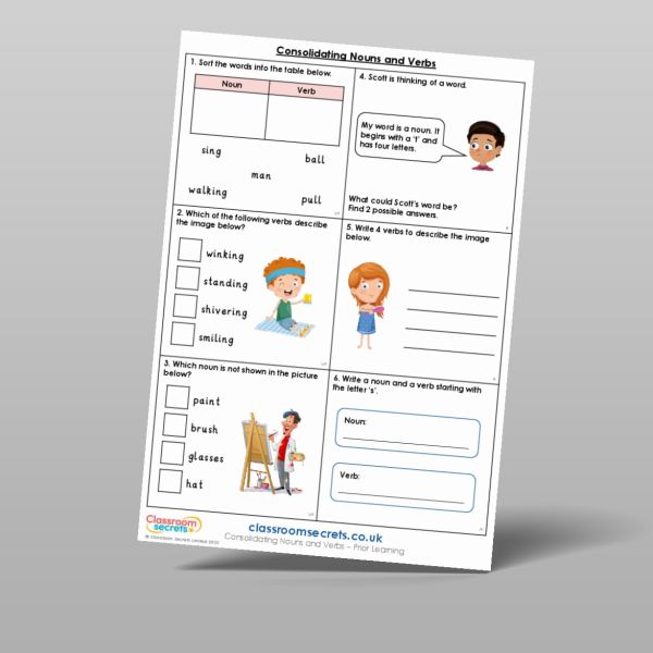 Year 2 Consolidating Nouns And Verbs Prior Learning Resource ...