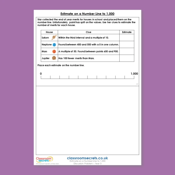 Year 3 Estimate on a Number Line to 1,000 Place Value Deeper Reasoning Discussion Problem