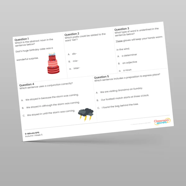 An image of the 5-Minute GPS Autumn 1 Week 5 Resource
