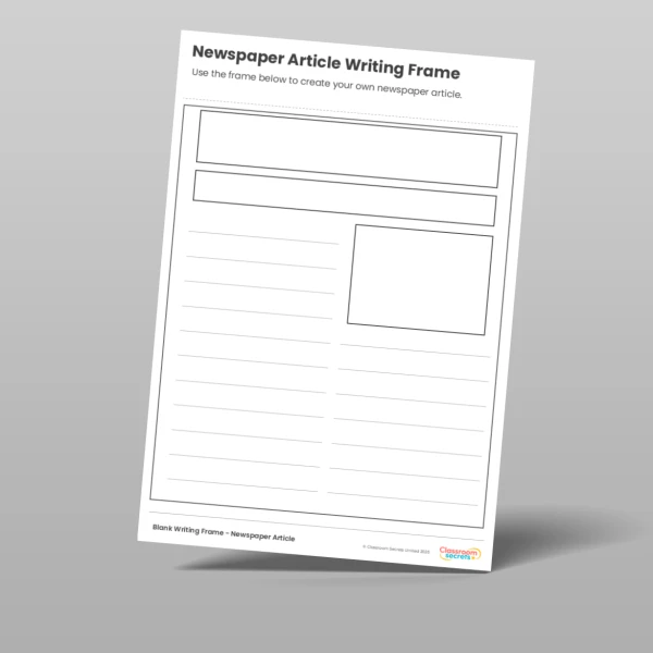 An image of the Blank Writing Frame Newspaper Article Resource