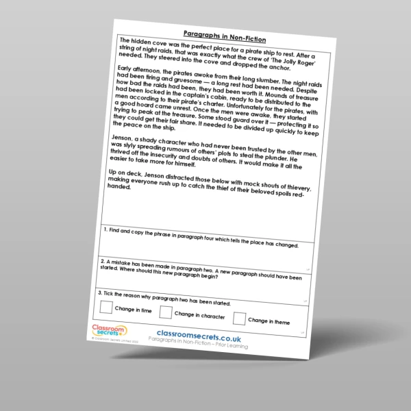 An image of the Paragraphs in Non-Fiction Prior Learning Resource