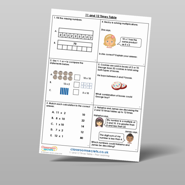 Year 4 11 And 12 Times Table Prior Learning Resource | Classroom Secrets