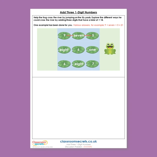 Year 2 Add Three 1-Digit Numbers Addition and Subtraction Deeper Reasoning Discussion Problem