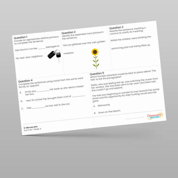 An image of the 5-Minute GPS Summer 1 Week 4 Resource