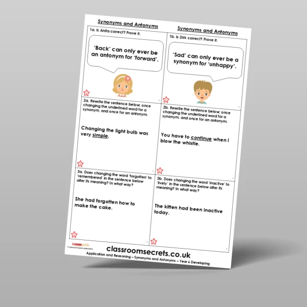 An image of the Synonyms and Antonyms Application and Reasoning Resource