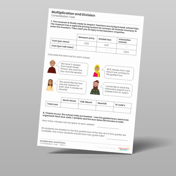 An image of the Multiplication and Division Consolidation Task Resource