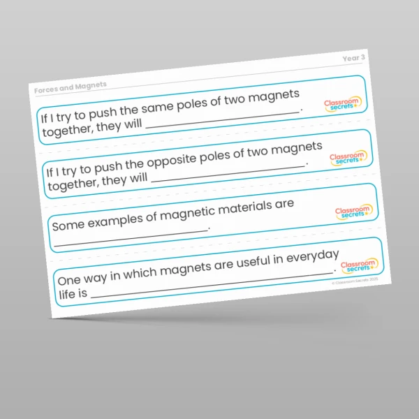 An image of the Forces and Magnets Stem Sentences Resource