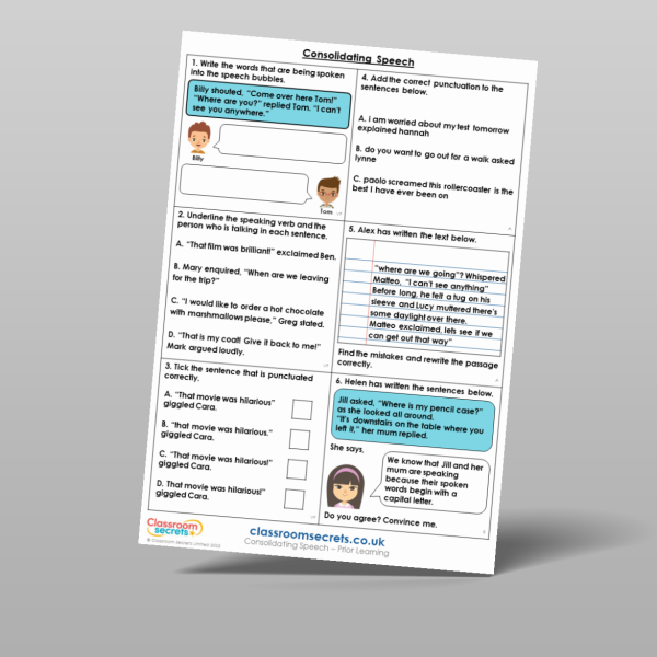 Year 4 Consolidating Speech Prior Learning Resource | Classroom Secrets
