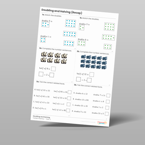 Year 2 Doubling And Halving Recap Varied Fluency Resource | Classroom ...
