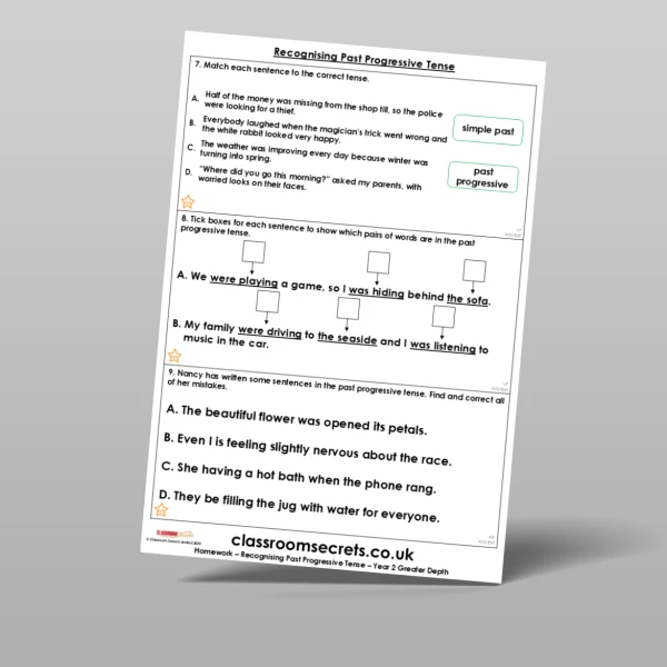 An image of the Recognising Past Progressive Tense Homework Resource