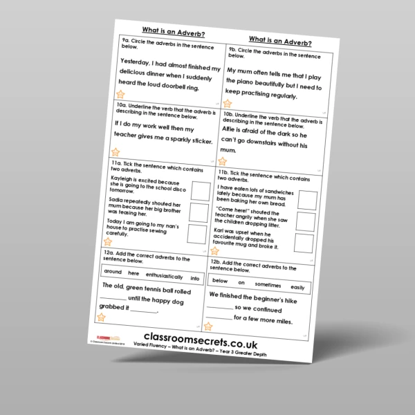 An image of the Free What is an Adverb? Varied Fluency Resource