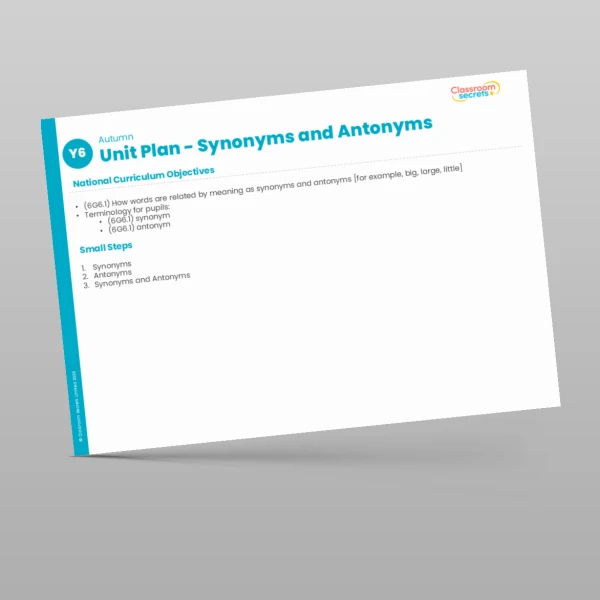 An image of the Synonyms and Antonyms Unit Plan Resource
