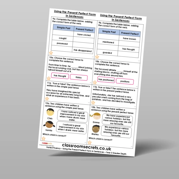 An image of the Using the Present Perfect Form in Sentences Varied Fluency Resource