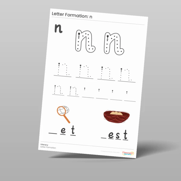 An image of the Letter Formation Worksheet: n Resource