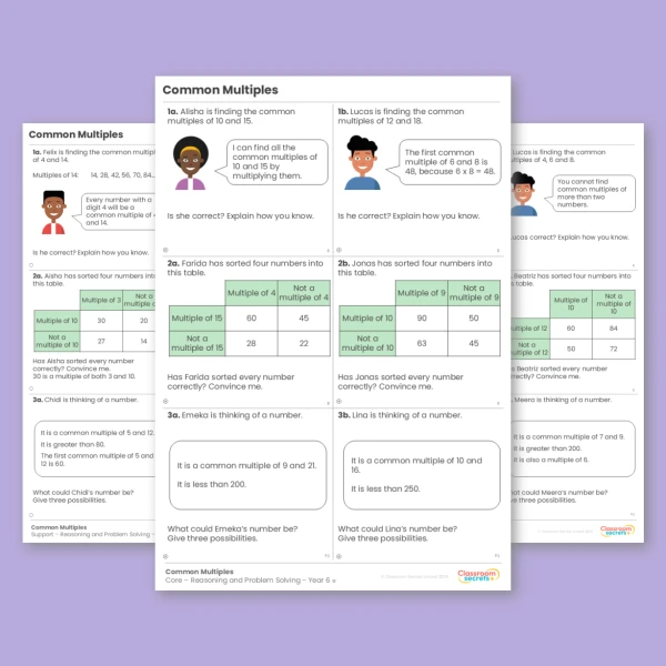 Year 6 Common Multiples Addition, Subtraction, Multiplication and Division Reasoning and Problem Solving