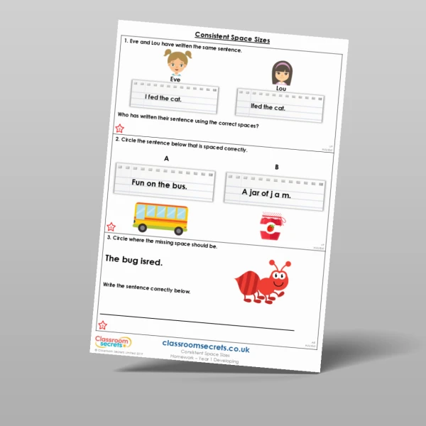 An image of the Consistent Space Sizes Homework Resource