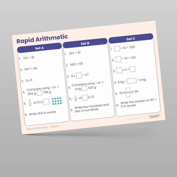 An image of the Spring 2 Week 1 Rapid Arithmetic Resource