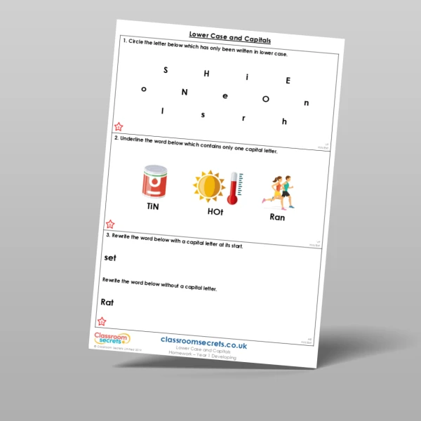 An image of the Lower Case and Capitals Homework Resource