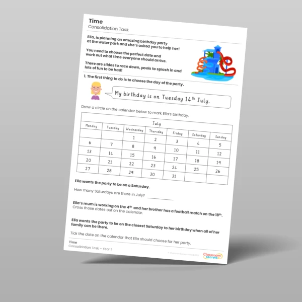 Year 1 Time Consolidation Task