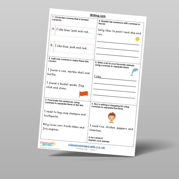 An image of the Writing Lists Mixed Activity Resource