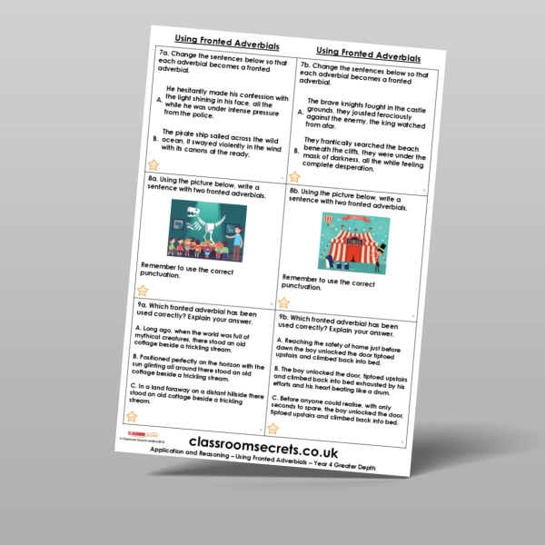 An image of the Using Fronted Adverbials Application and Reasoning Resource