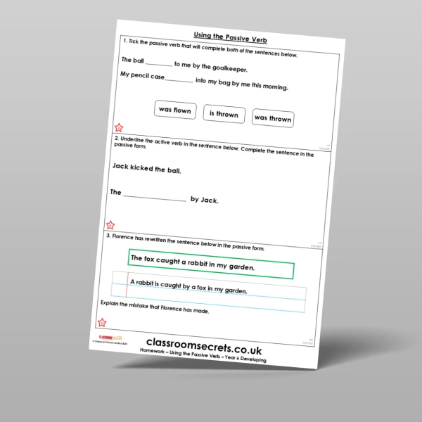 An image of the Using the Passive Verb Homework Resource
