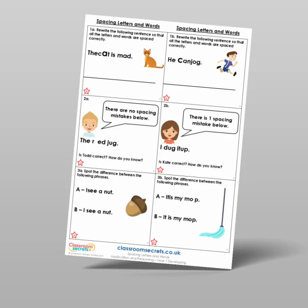 An image of the Spacing Letters and Words Application and Reasoning Resource