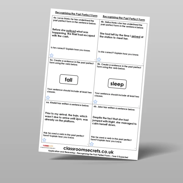 An image of the Recognising the Past Perfect Form Application and Reasoning Resource