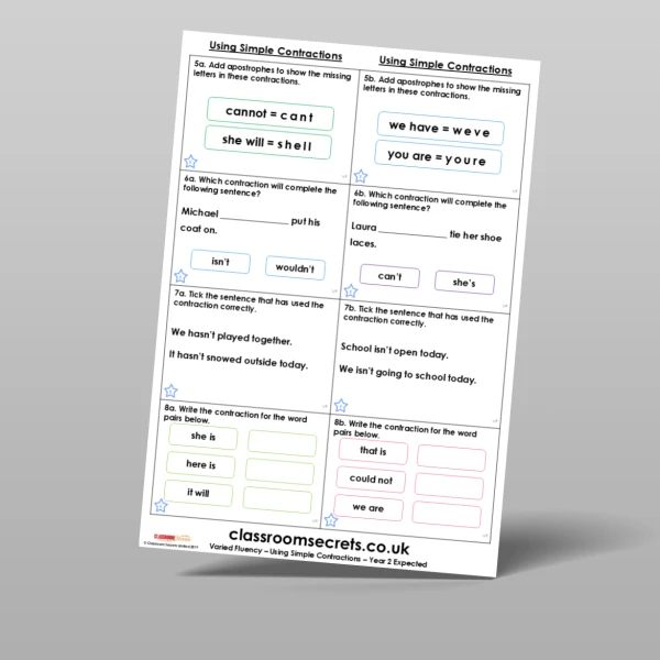 An image of the Using Simple Contractions Varied Fluency Resource