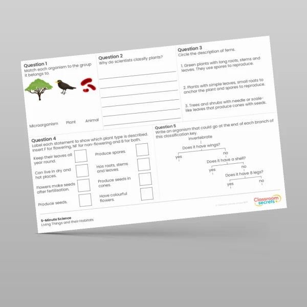 An image of the Living Things and their Habitats 5-Minute Science Resource