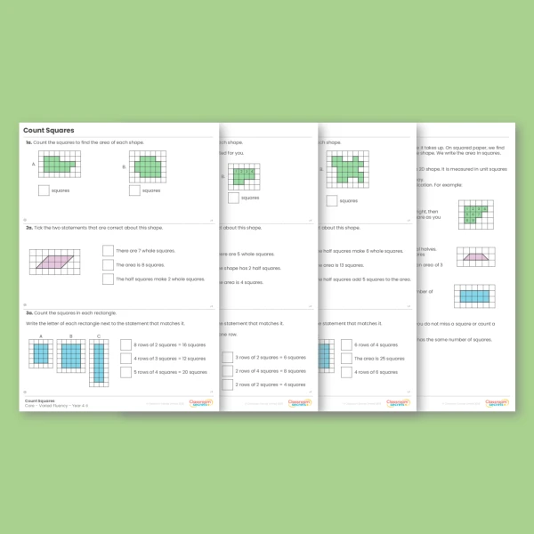 Year 4 Count Squares Area Varied Fluency