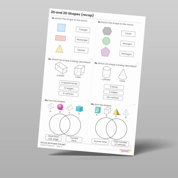 Year 3 2d And 3d Shapes Recap Varied Fluency Resource Classroom Secrets