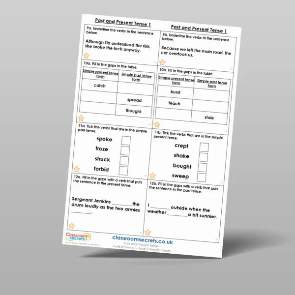 An image of the Past and Present Tense 1 Varied Fluency Resource