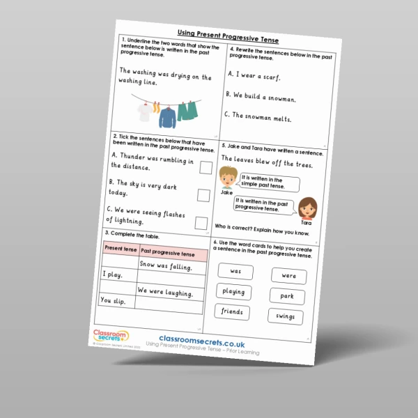 An image of the Using Present Progressive Tense Prior Learning Resource