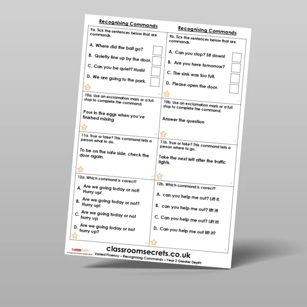 An image of the Recognising Commands Varied Fluency Resource