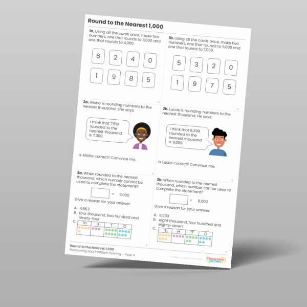 Year 4 Round To The Nearest 1 000 Reason And Problem Solving Resource ...