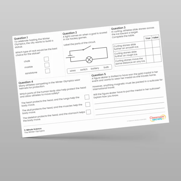 An image of the The Winter Olympics 5-Minute Science Resource