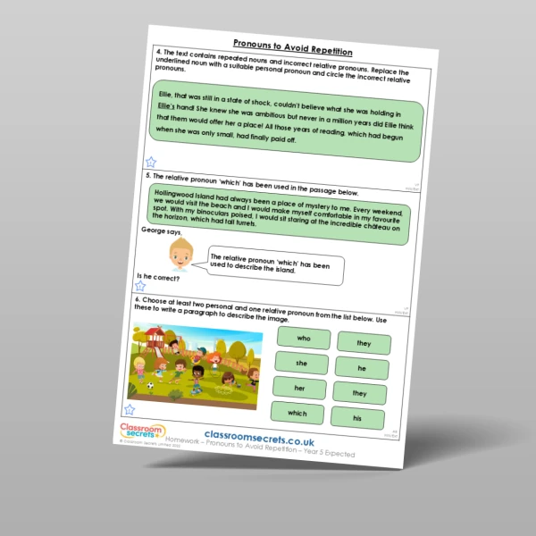 An image of the Pronouns to Avoid Repetition Homework Resource