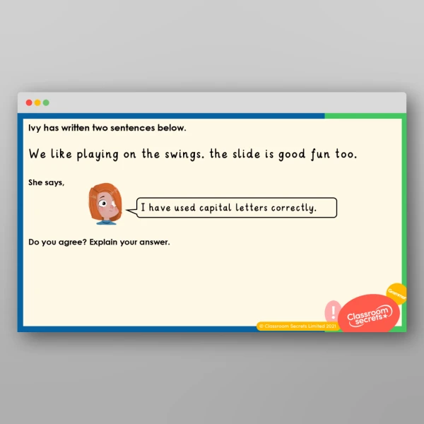 An image of the Free Capital Letters to Start Sentences Teaching PPT Resource