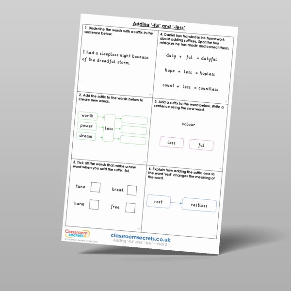 An image of the Adding '-ful' and '-less' Mixed Activity Resource