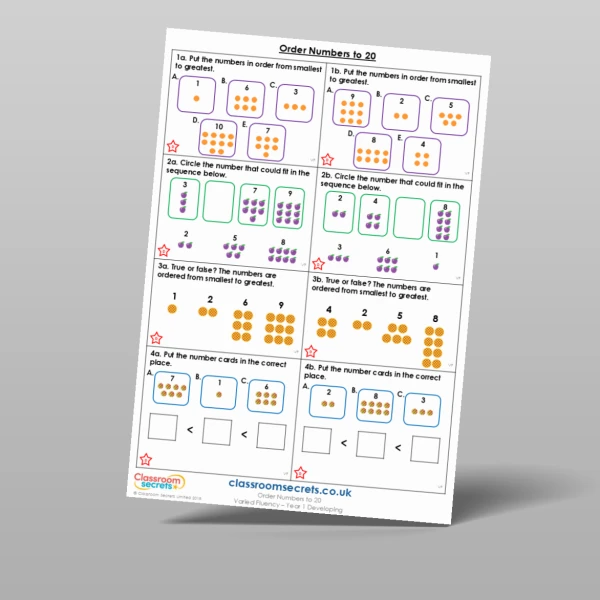 An image of the Order Numbers to 20 Varied Fluency Resource