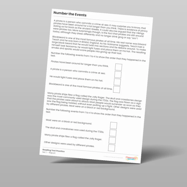An image of the Number the Events Reading Test Practice Resource