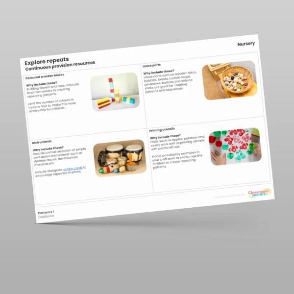 An image of the WR Maths Aligned Planning Nursery Patterns 1 Resource
